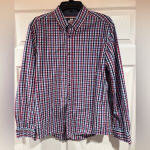 Tommy Hilfiger Red Blue checkered Casual Custom Fit Button Down Shirt Mens L